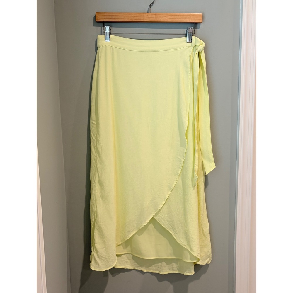 American Eagle Yellow Faux Wrap Midi Skirt Small Tulip Hem Side Tie Pastel